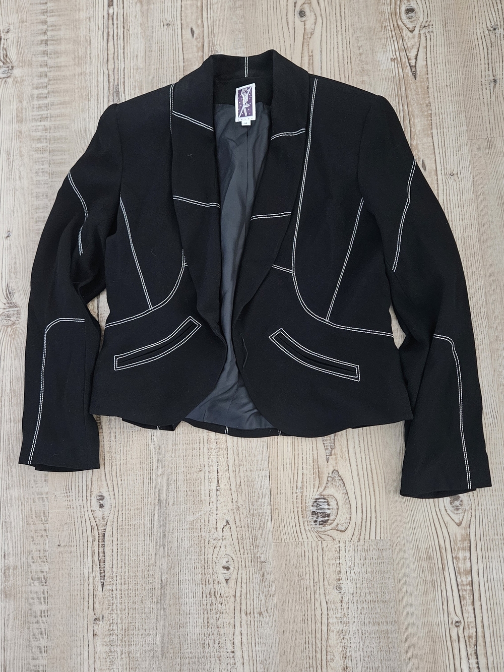 Vintage Zelda Black Blazer with White Contrast Stitching